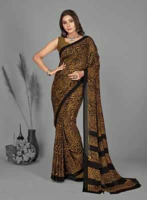 Anand Sarees Animal Print Daily Wear Georgette Saree(Black, Yellow)