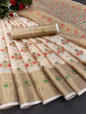 LADIESORA FASHION Woven Banarasi Cotton Silk, Jacquard Saree(Cream)