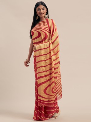Shaily Retails Striped Daily Wear Satin Saree(Beige)
