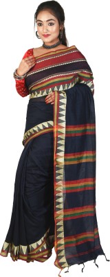 SUSHRITA BOUTIQUE Printed Bollywood Cotton Blend Saree(Black)