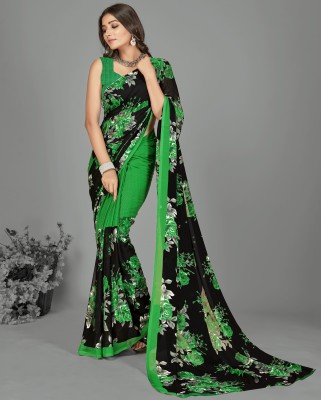 Royalstop Floral Print Daily Wear Georgette Saree(Green)