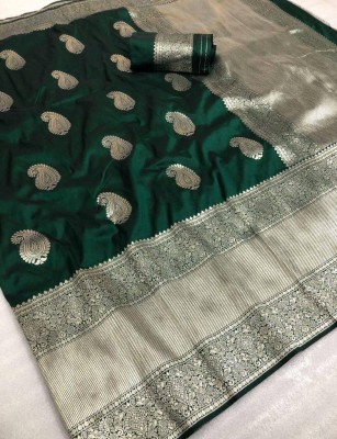 ZILVIRA Woven, Applique, Embellished Kanjivaram Art Silk, Silk Blend Saree(Green)