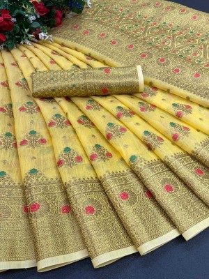 KARTVYA CREATION Woven Banarasi Cotton Silk, Jacquard Saree(Yellow)