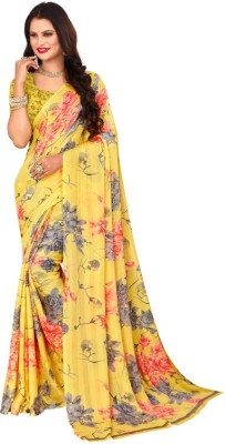 Sanjana Silk Floral Print Bollywood Georgette Saree(Yellow)