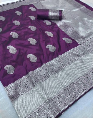 ZILVIRA Woven, Applique, Embellished Kanjivaram Art Silk, Silk Blend Saree(Purple)