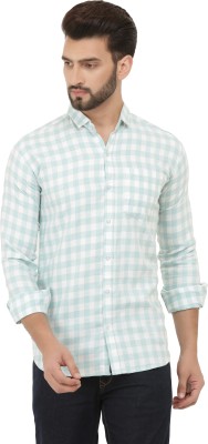 v elegant Men Checkered Casual Light Green Shirt