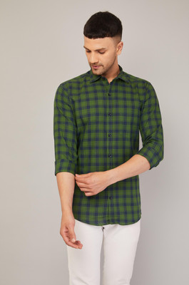 Le Mec Men Checkered Casual Green, Blue Shirt