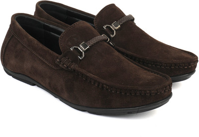 BRATVA BRATVA Coloured Suede Leather Formal/Casual Loafers for Men in Black/Brown/Blue Loafers For Men(Brown , 8)