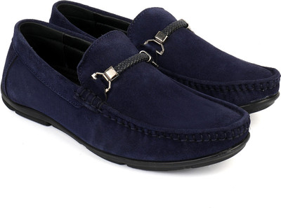 BRATVA BRATVA Coloured Suede Leather Formal/Casual Loafers for Men in Black/Brown/Blue Loafers For Men(Blue , 9)
