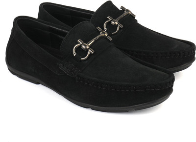 BRATVA BRATVAColoured Suede Leather with Buckle Formal Loafers Men in Black/Brown/Blue Loafers For Men(Black , 8)