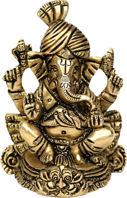 Rudra Centre Pagdi (Turban) Ganesh Brass Idol - Decorative Showpiece  -  11 cm(Brass, Gold)