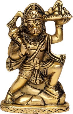 Rudra Centre Hanuman With Sanjeevani Parvat (Mountain) Brass Idol - Decorative Showpiece  -  11 cm(Brass, Gold)