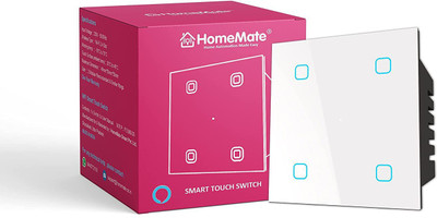 HomeMate Wi-Fi + Bluetooth Smart 4 Gang Touch Switch (White, Pack of 1) | No Hub Required Smart Switch(White)