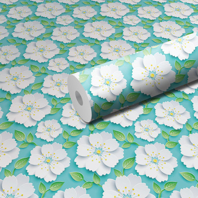 WallDaddy 304.8 cm L-White Flower Leaf Self Adhesive Sticker(Pack of 1)