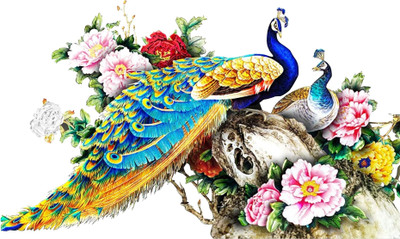 Creatick Studio 100 cm Peacock With Flower Wall Sticker Self Adhesive Sticker(Pack of 1)