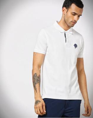 Netplay Solid Men Polo Neck White T-Shirt