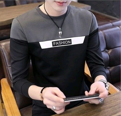 Smartees Color Block Men Round Neck Black T-Shirt