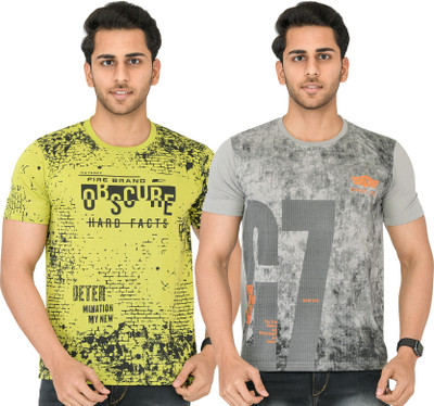 SHAUN Printed Men Round Neck Multicolor T-Shirt