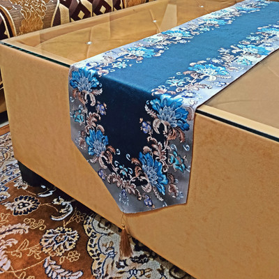 Saksham Enterprises Dark Blue, Grey 183 cm Table Runner(Cotton)