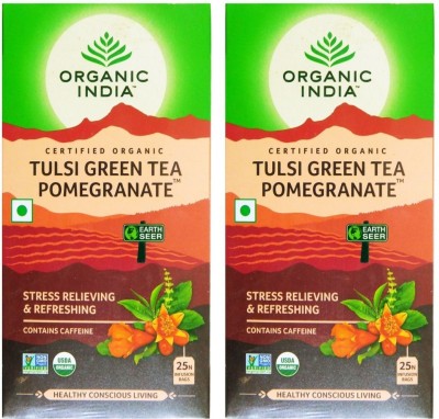 ORGANIC INDIA Tulsi Pomegranate Green Tea Bags Box(2 x 12.5 Bags)