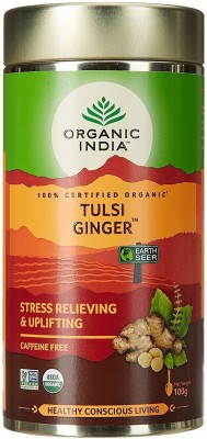 ORGANIC INDIA Tulsi Ginger Tea 100 GM Tin- (Pack Of 3) Tulsi, Ginger Herbal Tea Drum(3 x 100 g)