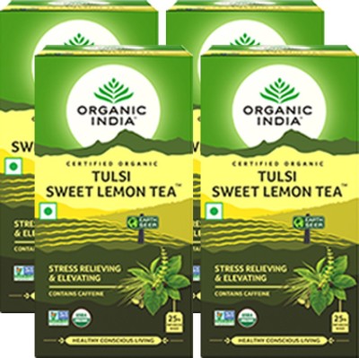 ORGANIC INDIA Tulsi Sweet Lemon 25 Tea Bags- (Pack Of 4) Lemon Green Tea Bags Box(4 x 25 Bags)