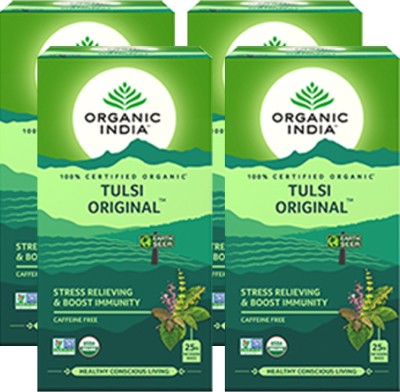 ORGANIC INDIA Tulsi Original 25 Tea Bag- (Pack Of 4) Tulsi Herbal Tea Bags Box(4 x 25 Bags)
