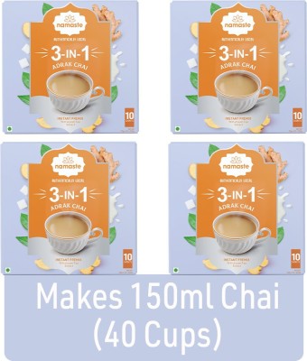 Namaste Chai Instant Tea Premix Adark Chai Assam Ginger Ready Mix Powder | 22g x 40 Sachets Ginger Tea Box(4 x 220 g)