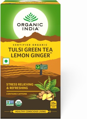ORGANIC INDIA Lemon, Ginger and Tulsi Green Tea Bags Box(25 Bags)
