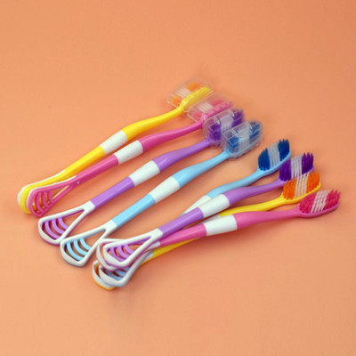 QBIC 8 Pcs Toothbrush Combo with Case, 2 in 1 Toothbrush and Tongue Scraper Soft Toothbrush(Pack of 8)