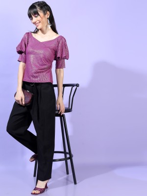 Tokyo Talkies Party Printed Women Purple Top