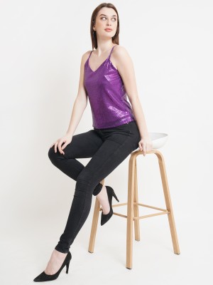 miss haute Casual Embellished Women Purple Top