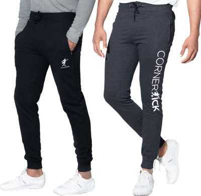 CornerKick Solid Men Black, Grey Track Pants