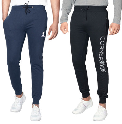 CornerKick Solid Men Dark Blue, Black Track Pants