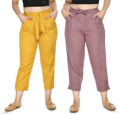 PREEGO Regular Fit Women Yellow, Pink Trousers