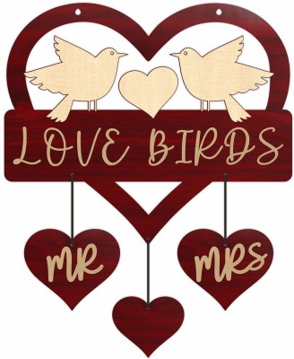 KREEPO Love Birds-Mr.& Mrs. Heart Shape Stylish Wall Hanging for Home Decor Item_K33(14.5 inch X 12 inch, Multicolor)