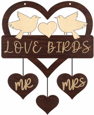 CVANU Love Birds_Mr.& Mrs. Stylish Heart Shape Wall Hanging for Home Decoration_C32(14.5 inch X 12 inch, Multicolor)