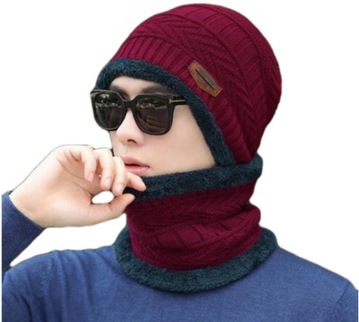 VVK Self Design Beanie Cap(Pack of 2)