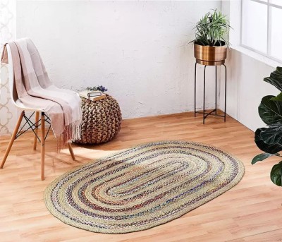 TheRugsDesign Beige, Multicolor Jute, Cotton Area Rug(3 ft,  X 5 ft, Oval)
