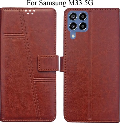 MYSHANZ Flip Cover for Samsung Galaxy M33 5G(Brown, Magnetic Case)