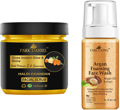 PARK DANIEL Haldi Chandan Scrub & Argan Face Wash For Blackheads Removal Combo Pack of 2 (250 ML)(2 Items in the set)