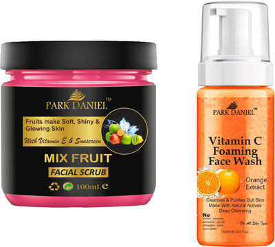 PARK DANIEL Mix Fruit Scrub & Vitamin C Face Wash For Blackheads Removal Combo Pack of 2 (250 ML)(2 Items in the set)