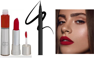 Emijun UNIQUE 2 IN 1 LIPSTICK FOR CREAMY & MATTE LOOK WITH LONG LASTING SKETCH EYELINER(RED, 8 g)
