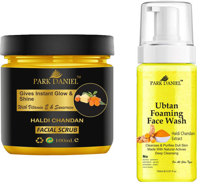 PARK DANIEL Haldi Chandan Scrub & Ubtan Face Wash For Blackheads Removal Combo Pack of 2 (250 ML)(2 Items in the set)