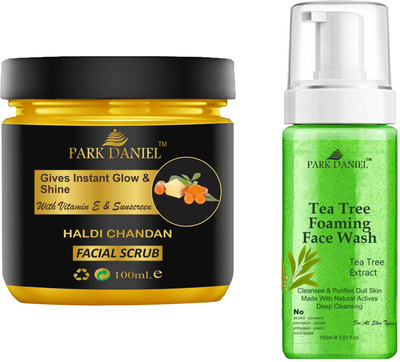 PARK DANIEL Haldi Chandan Scrub & Tea Tree Face Wash For Blackheads Removal Combo Pack of 2 (250 ML)(2 Items in the set)