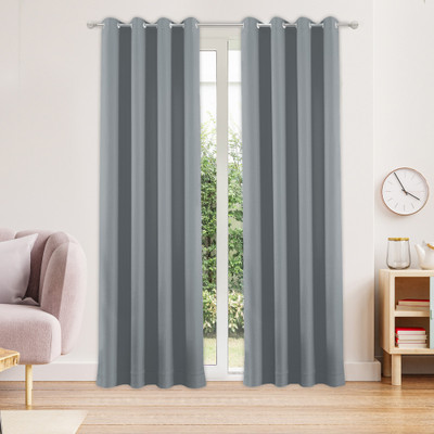 Acesquare 213 cm (7 ft) Polyester Blackout Door Curtain (Pack Of 2)(Plain, Grey)