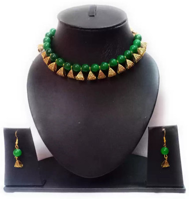 taransha Brass Gold-plated Green Jewellery Set(Pack of 1)