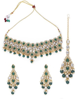 fabula Metal, Brass, Stone, Crystal, Zinc, Alloy Green, Gold, White Jewellery Set(Pack of 1)