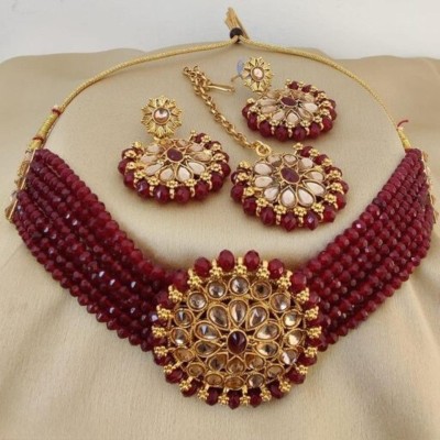 JMBW INTERNATIONAL Alloy Gold-plated Maroon Jewellery Set(Pack of 3)