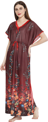Crazeis Floral Print Pure Satin Women Kaftan